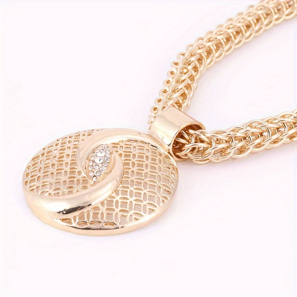 Golden Rhinestone Jewelry Set with Necklace Earrings Bracelet Ring for Weddings and Events