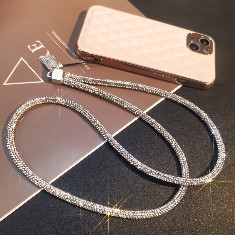 Chic Crystal Necklace Phone Holder for Women with Keychain Black Lanyard