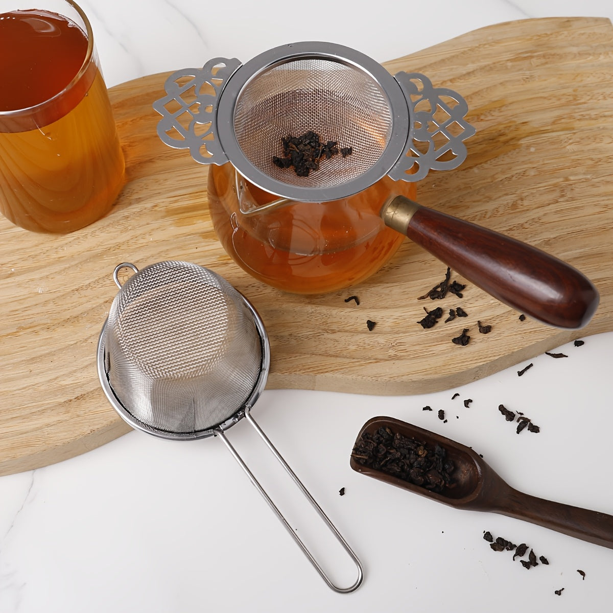 Stainless Steel Tea Infuser Set with Handle, Fine Mesh Strainers for Loose Leaf Tea