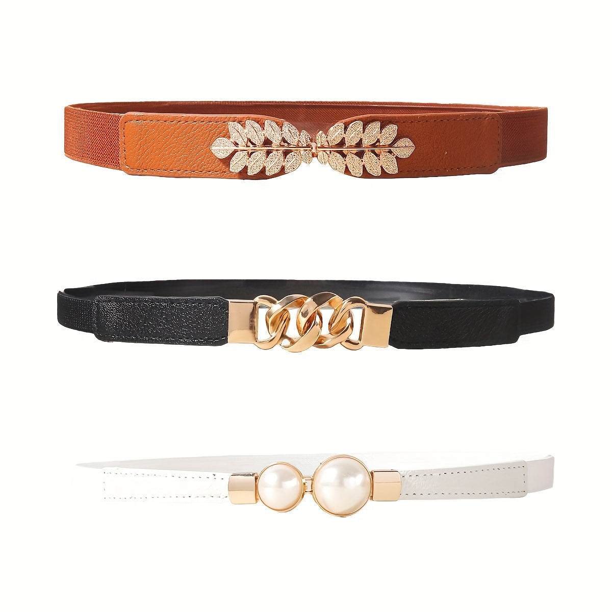 Набор из 3 женских эластичных ремней с металлической пряжкой, узкие ремни для платьев