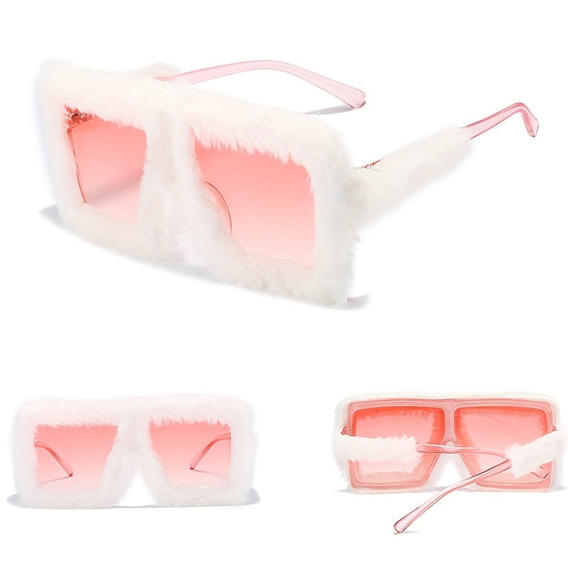 Unisex Fuzzy Plush Gradient Y2K Oversized Glasses for Beach and Party