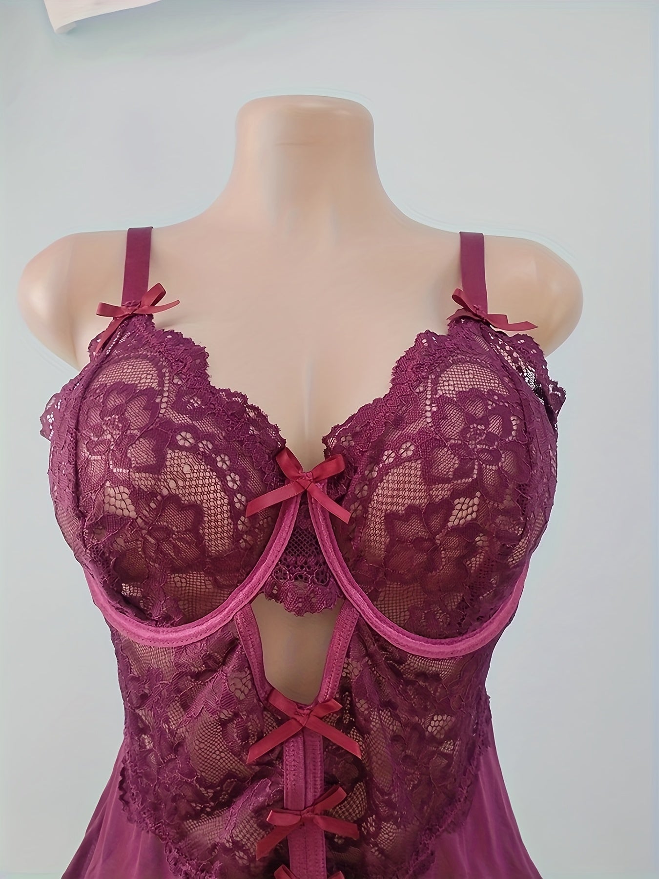 Plus Size Women's Deep V Floral Bodycon Bodysuit with Bow and Steel Ring