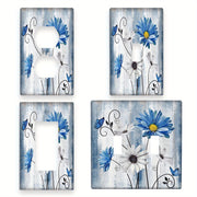 Placa de pared floral Blue Daisy para decoración de dormitorio estilo granja. Compatible con 1 o 2 tomas de corriente