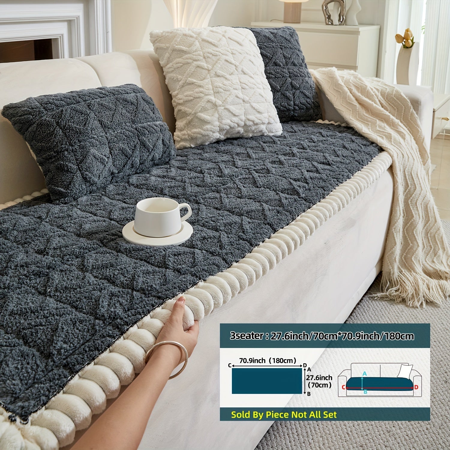 Bohemian Quilted Sofa Cover Plush Fabric Non-Slip Machine Washable Decorative