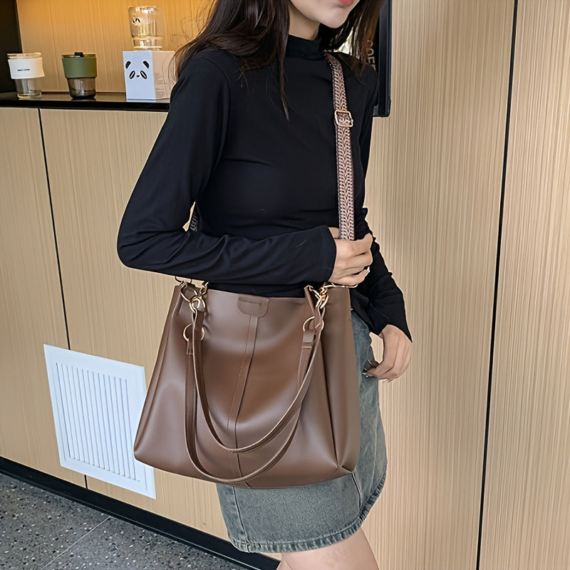 Bolso tote acolchado de PU de gran capacidad para mujer con cierre magnético negro