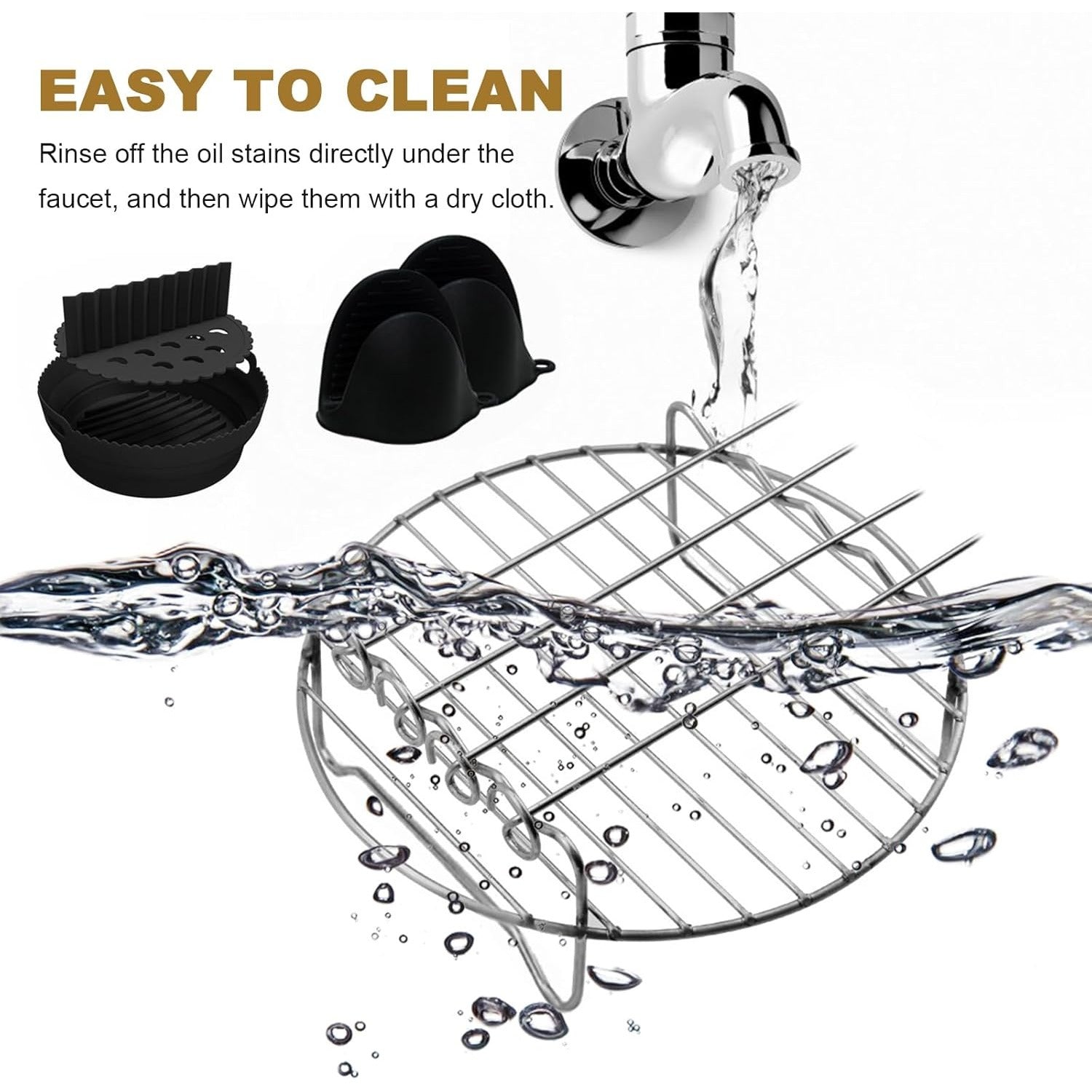 8-chiqishli Havo Fritöz uchun aksessuarlar to'plami, Silikon savat va po'lat rack bilan