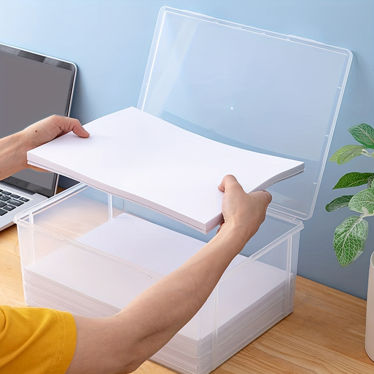 Large Transparent Plastic Storage Box with Flip Lid for Documents and Office Use