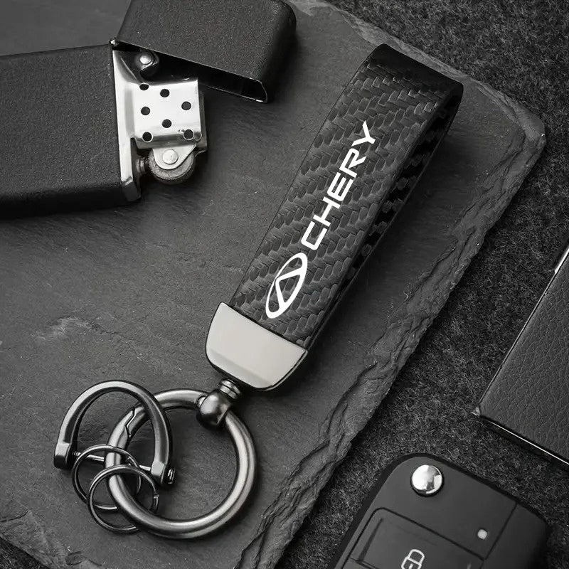 Car Keychain Carbon Fiber Texture Faux Leather Durable Stylish Car Accessory