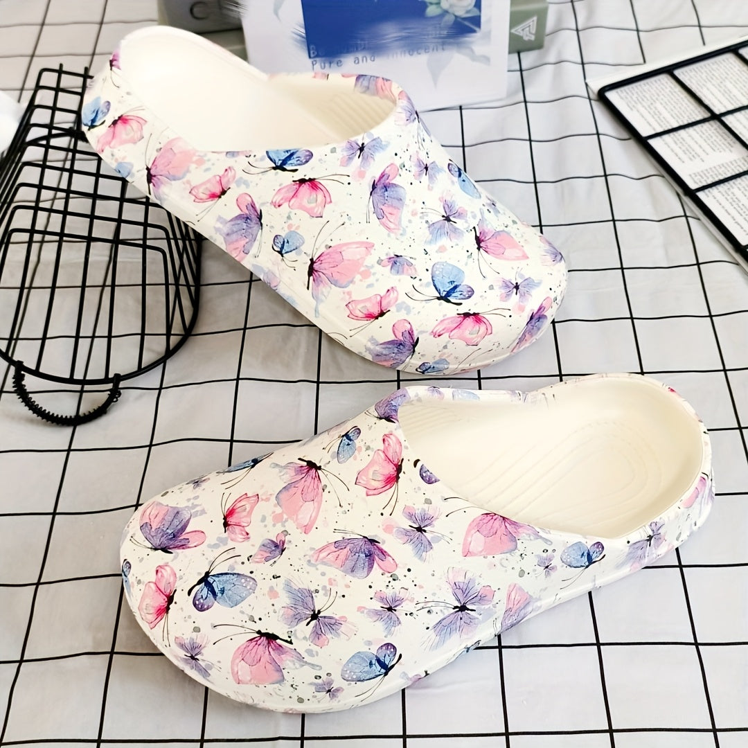 Women's Floral Butterfly Mule Shoes Lightweight Non-Slip Comfortable for Indoor Outdoor