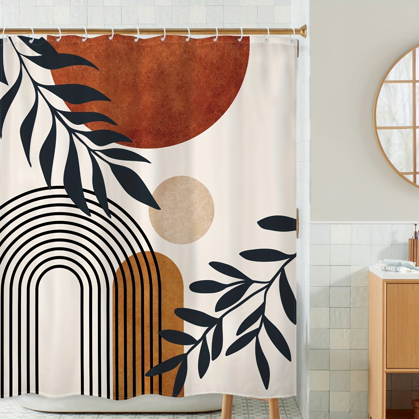 Bohemian Abstract Shower Curtain Set Waterproof with Hooks Non-Slip Bath Mat U-Shaped Toilet Mat and Bathroom Accessories