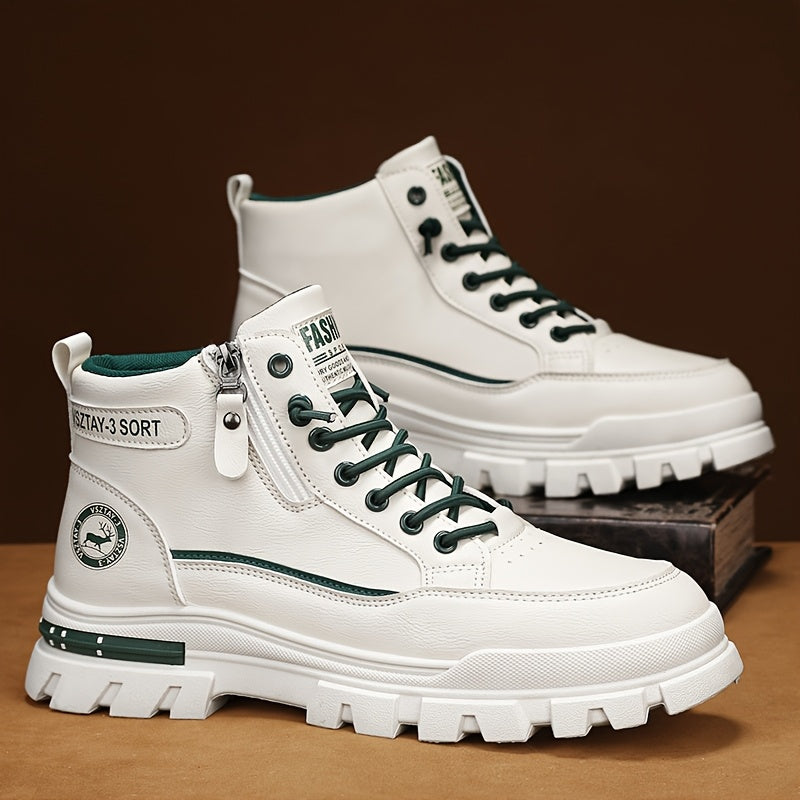 Men's High Top Casual Hiking Shoes Solid Color All-Season PU Fabric Toe Zipper