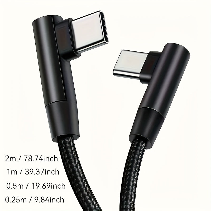 60W USB-C to USB-C Braided Charging Cable 90-Degree Right Angle Data Transfer Compatible with Smartphones Tablets