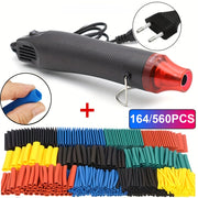 Mini 300W Heat Gun Kit with 164/560 Heat Shrink Tubes EU Plug for Crafts Epoxy Resin Vinyl Candle Making
