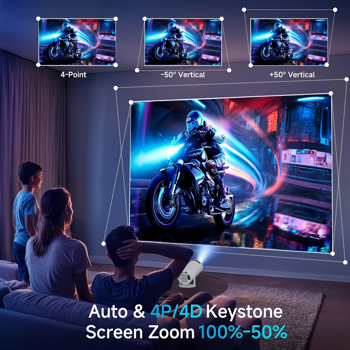 Мини 4K портативный умный проектор с WiFi6, автоматической коррекцией для домашнего офиса