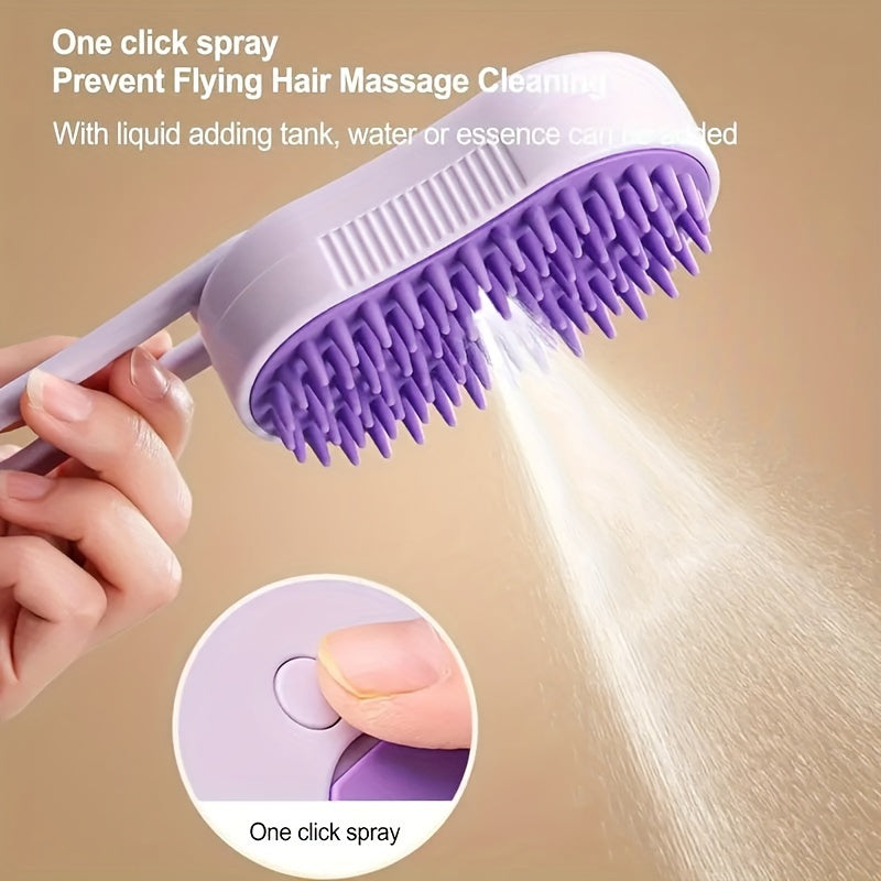 USB Rechargeable Steam Pet Grooming Brush with Silicone Bristles for Long and Short Hair
