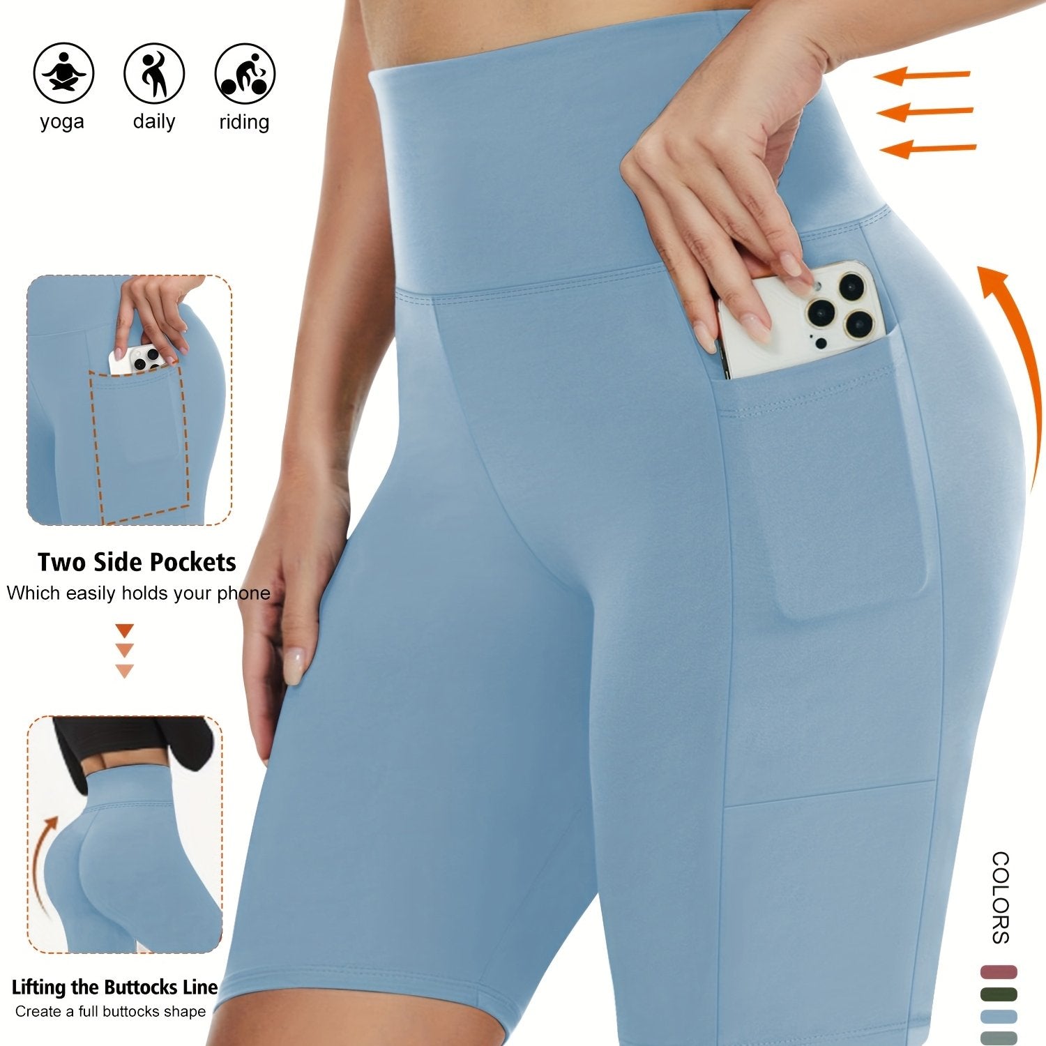 Pantalones cortos de tiro alto con elastano y bolsillos para mujer talla grande para verano