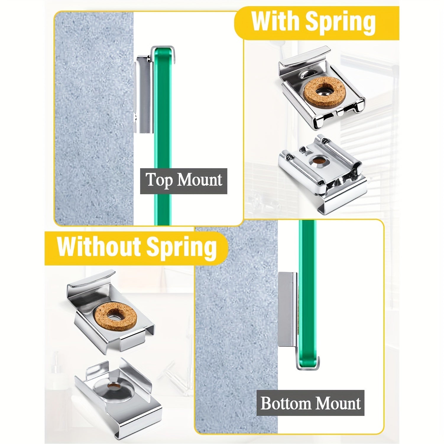 12-Pack Wall Mirror Brackets Heavy-Duty Stainless Steel with Spring Clamps Adjustable Height Wooden Finish