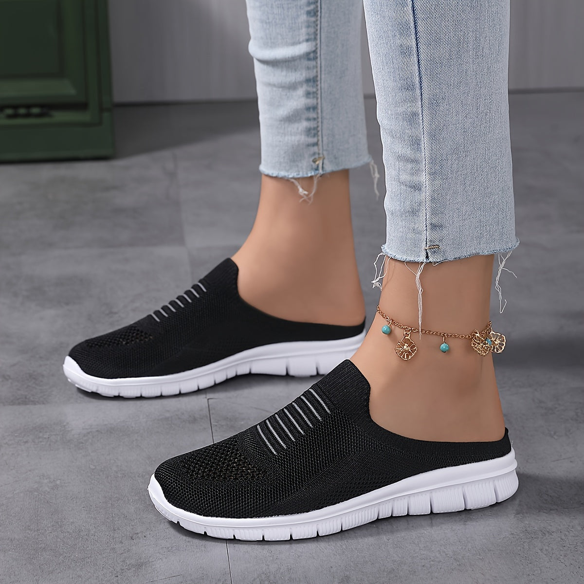 Women's Breathable Knit Mule Sneakers Casual Slip-On Lightweght Outdoor Shoes