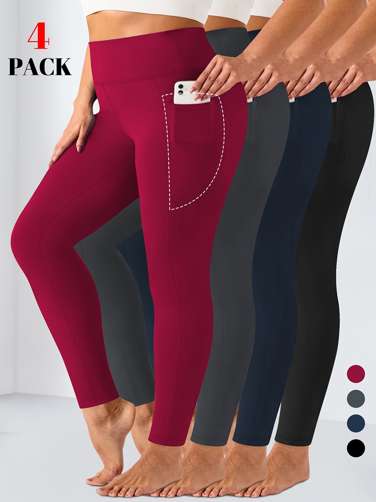 Leggings de talla grande para mujer de cintura alta, 4 piezas, elásticas, transpirables y que absorben la humedad