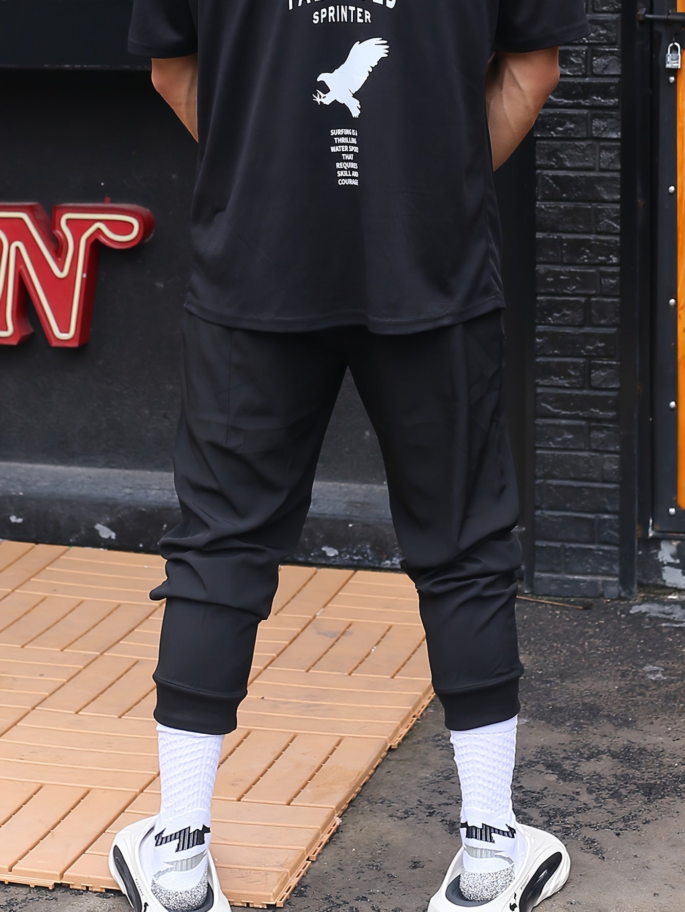 Pantalones deportivos negros para hombre, poliéster transpirable, cintura elástica con cordón, para gimnasio, correr, uso casual