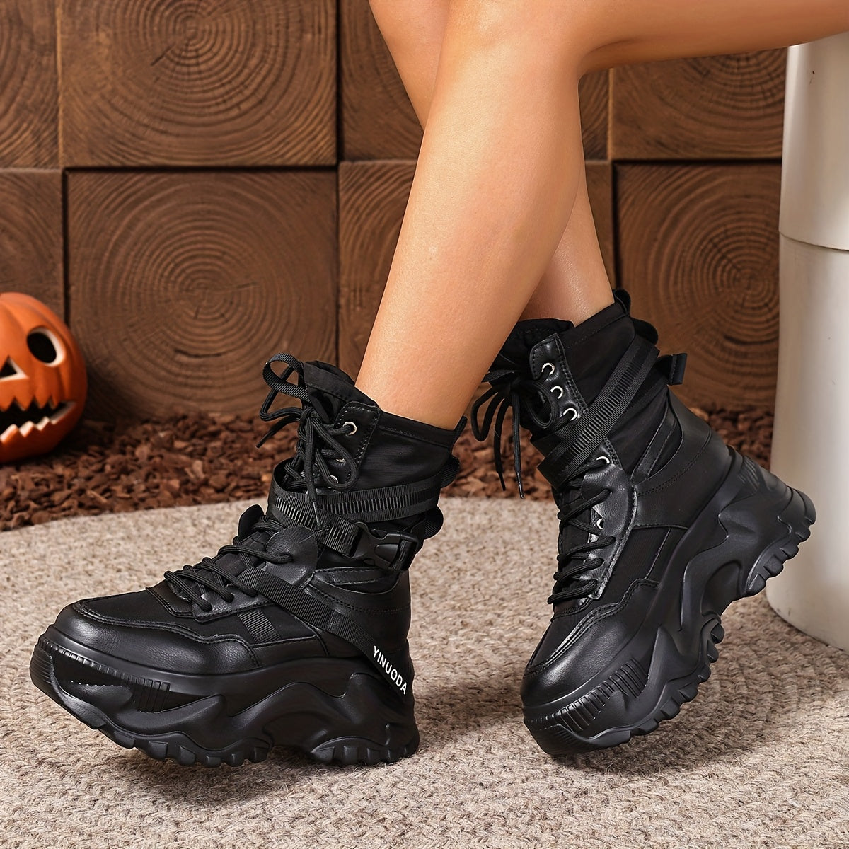 Women's High-Top Fashion Sneakers EVA Fabric Lace-Up Casual Boots