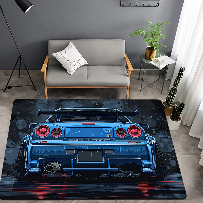 Stylish Sports Car Doormat 8mm Soft Polyester Indoor Rug Non-Slip Entryway