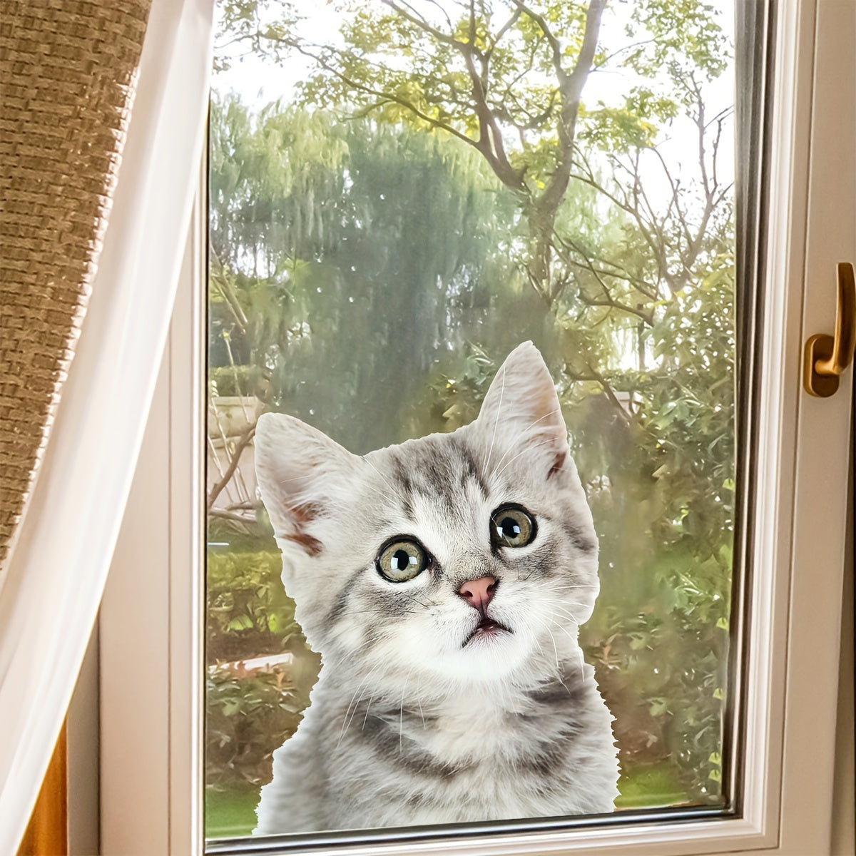 Realistic Cat Face Window Sticker Self-Adhesive PVC Decal for Home Decor