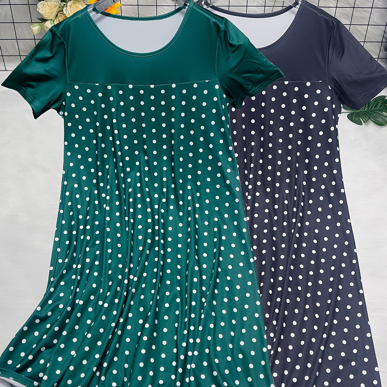 Женский комплект ночной рубашки с коротким рукавом в горошек из хлопка, повседневная домашняя одежда