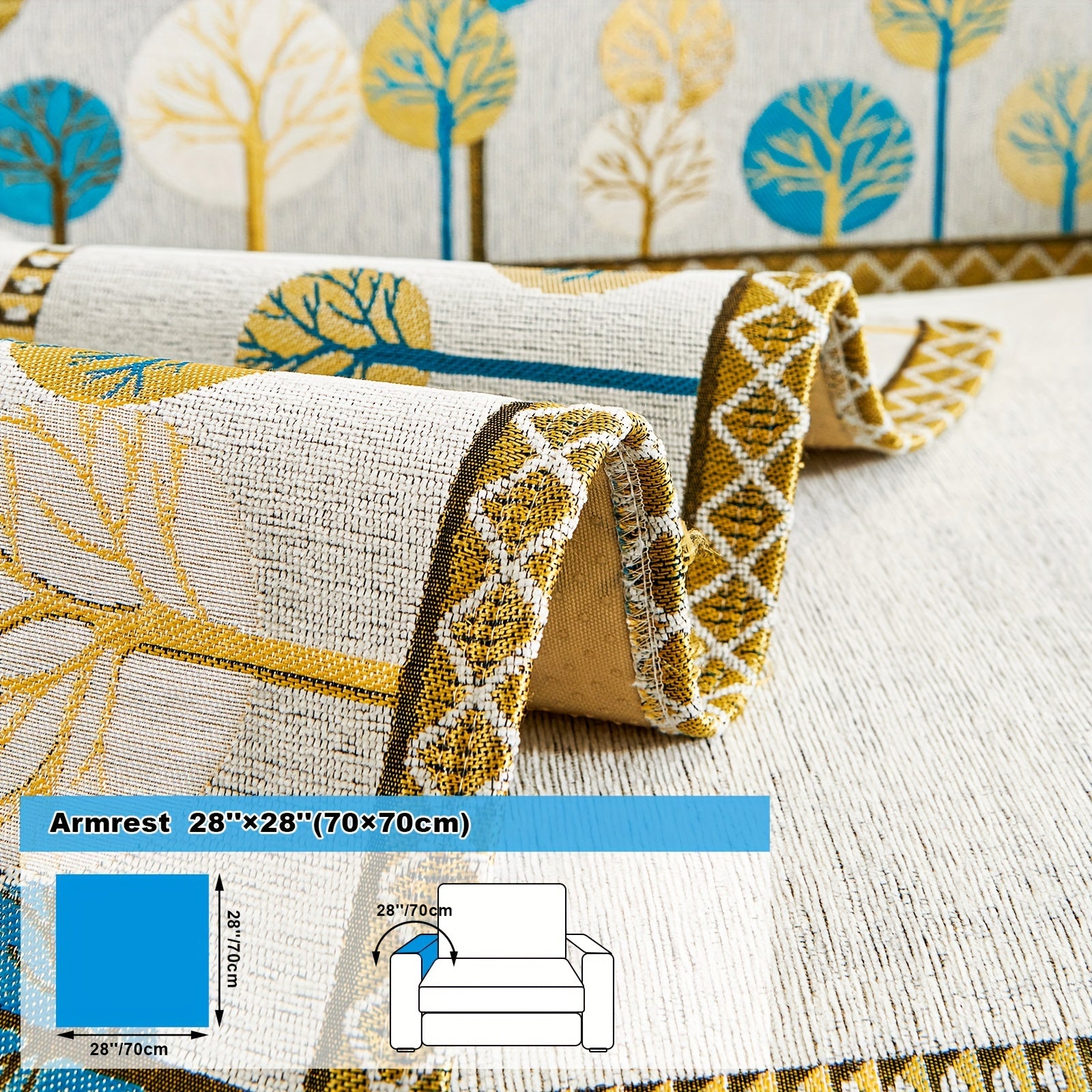 Chenille Sofa Slipcover with Geometric Embroidery Pet-Friendly Fabric for Home Decor