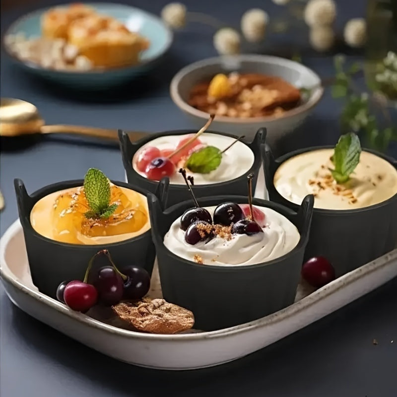 4-to'plam Silikon tuxum ramekinlari yopishmaydigan mikrotolqinli pech, havo frayer, gaz plitasi uchun xavfsiz, idish-tovoq mos