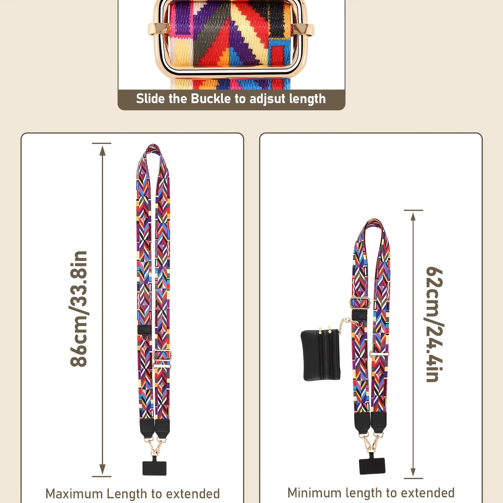 Mobile Phone Crossbody Strap with Wallet Adjustable Zippered Phone Holder White