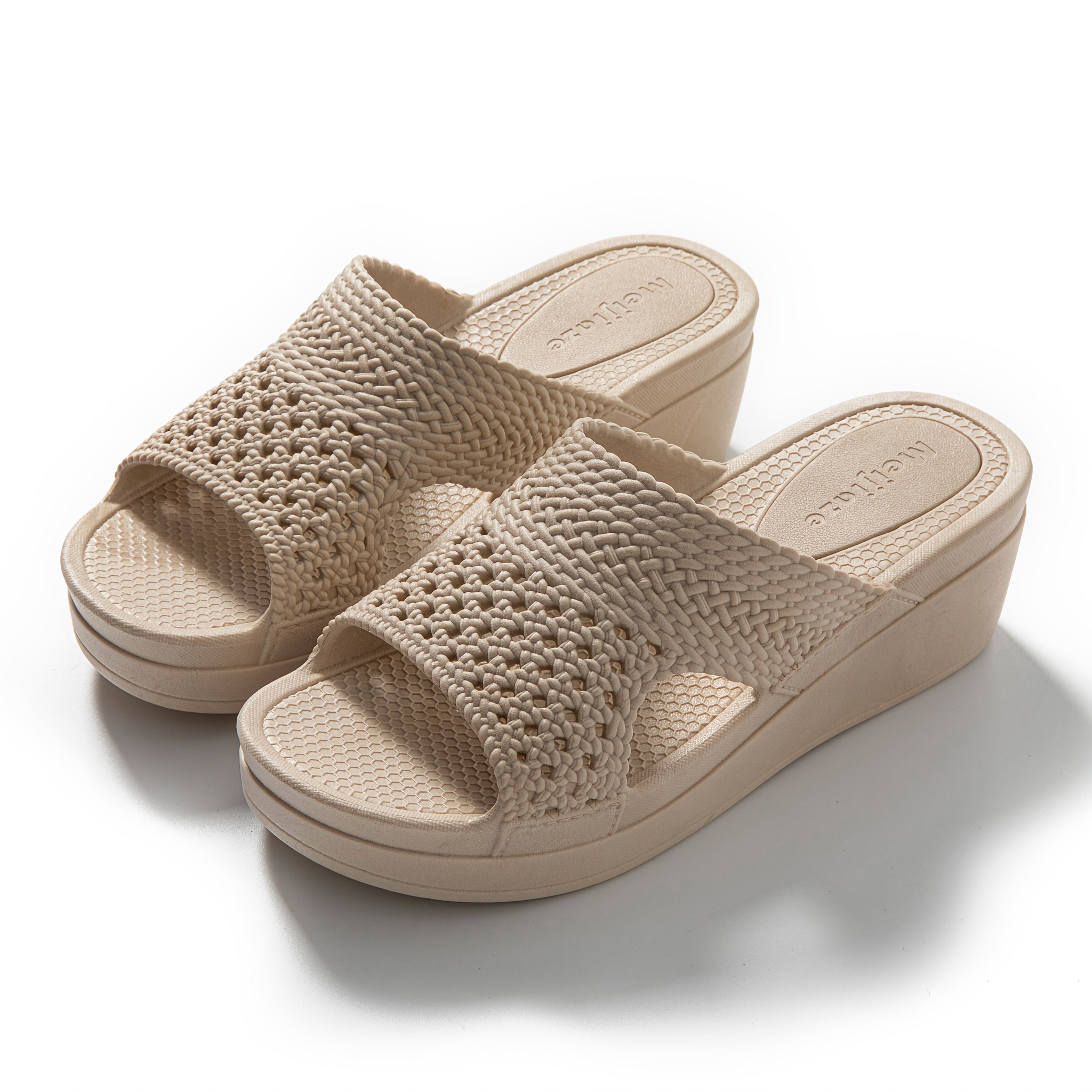 Women's Slip-On Platform Sandals Beige Ivory Chunky Heel Cushioned PVC Non-Slip