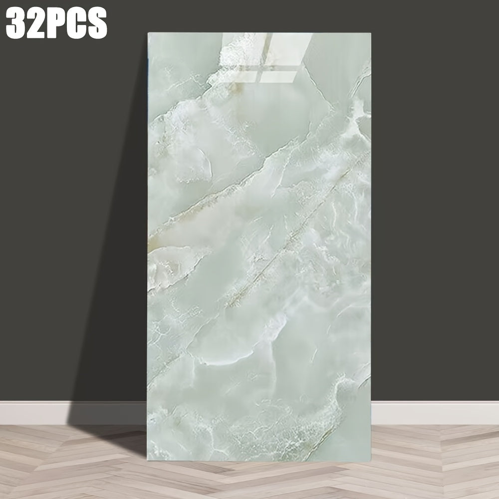 32 Pieces Self-Adhesive Marble Pattern Wall Stickers Waterproof Glossy Faux Ceramic for Home Decor