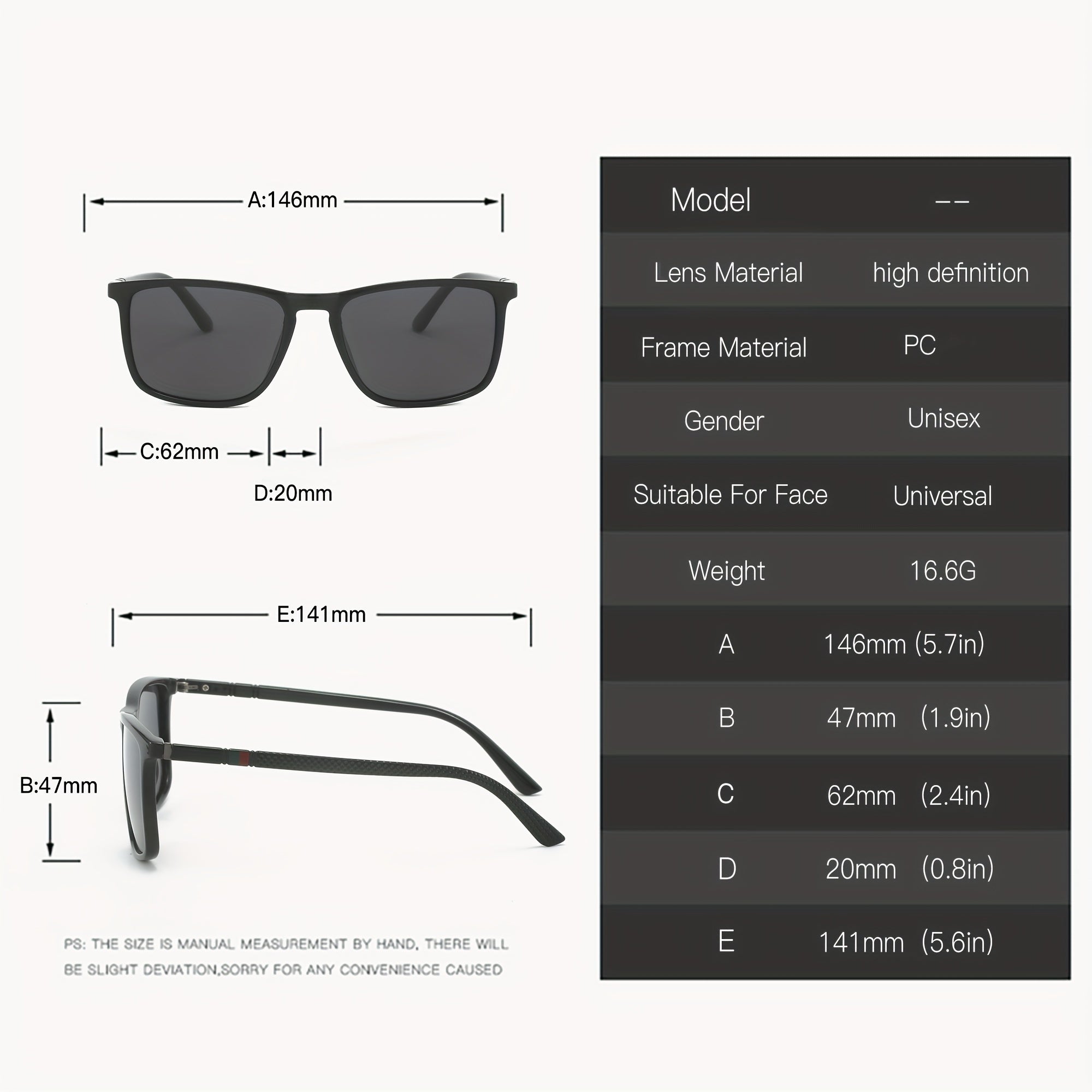 Square Unisex Sunglasses for Outdoor Sports Driving Fishing Photo Prop