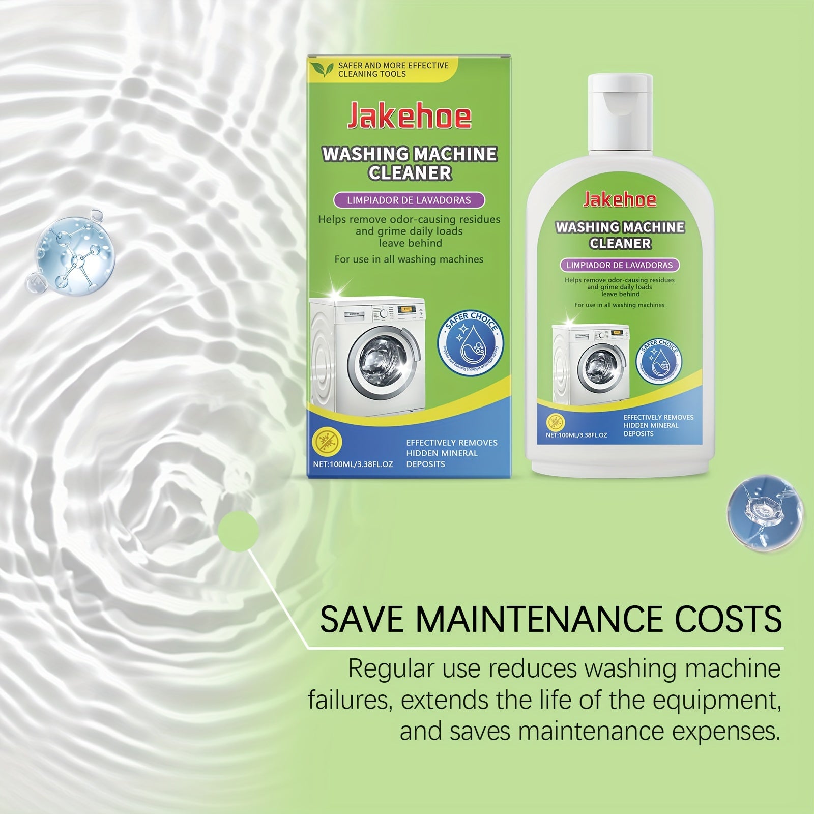 Jakehoee yuqori yuklashli kir yuvish mashinasi tozalovchisi - barrellar uchun chuqur tozalash spreyi, dog'larni va hidlarni olib tashlaydi, metall yuzalar uchun xavfsiz, qoldiqsiz suyuq formula, natriy bikarbonati bilan kuchli tozalash, <1L sig'im.