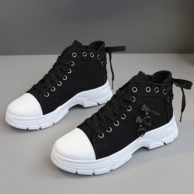 Women's Canvas Platform Sneakers with Zip Detail High Top Casual All-Match Plus Sizes