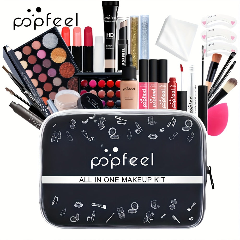 Travel Makeup Kit with Black Case Multi-Product Beauty Collection for On-the-Go Touch-Ups