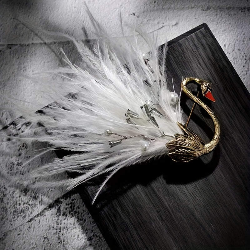 Feathered Swan Brooch Pin Vintage Style Animal Shape for Coats Sweaters