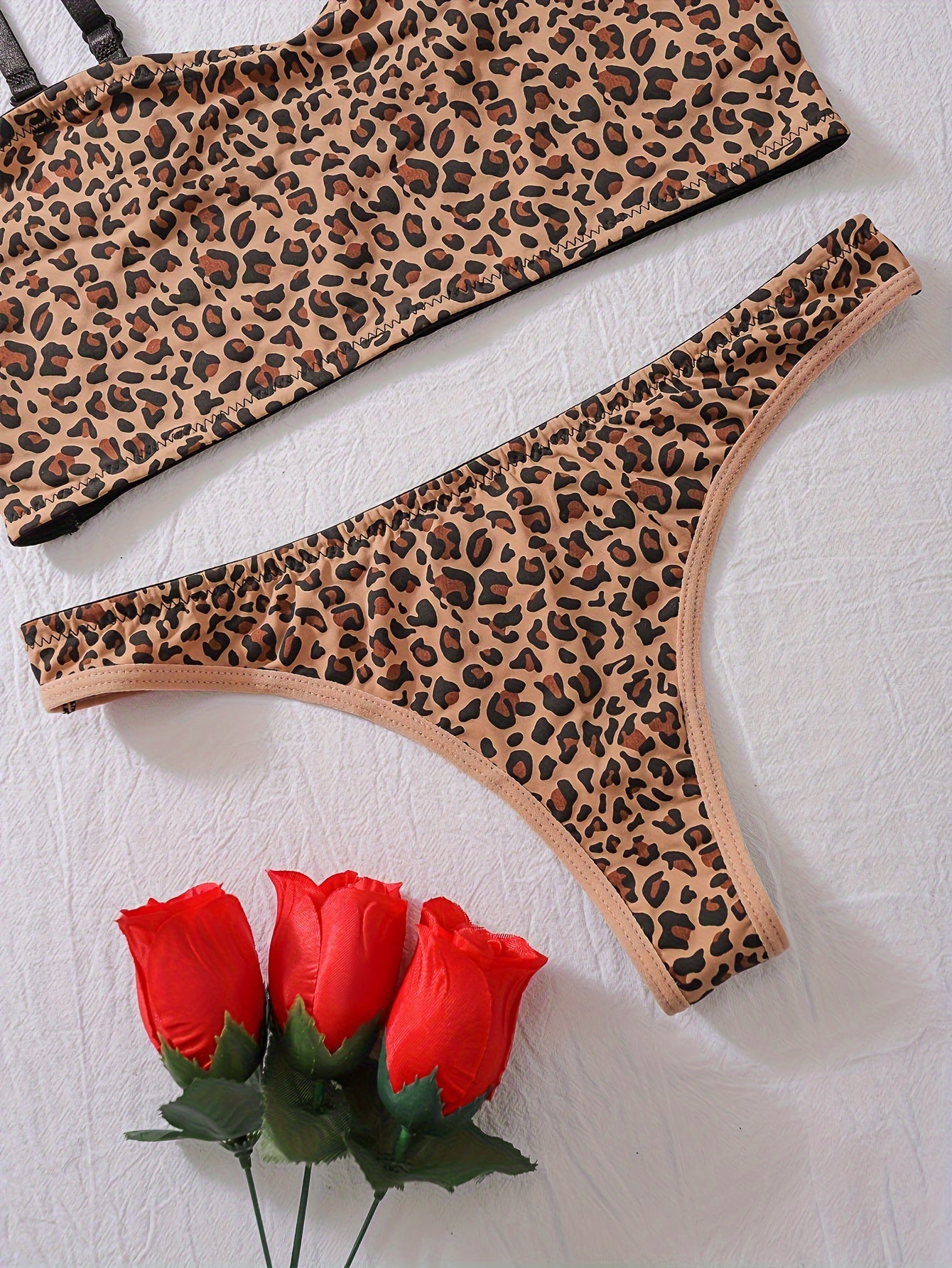 Women's Leopard Print Lingerie Set Nylon Blend No Padding Machine Washable