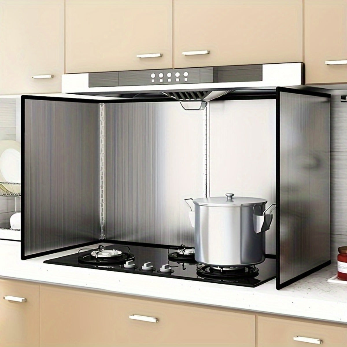 Noxish po'latdan yasalgan oshxona splash guard, 1 dona, yopishqoq emas, issiqqa chidamli pech qopqog'i uy, RV, lager va pishirish ilovalari uchun