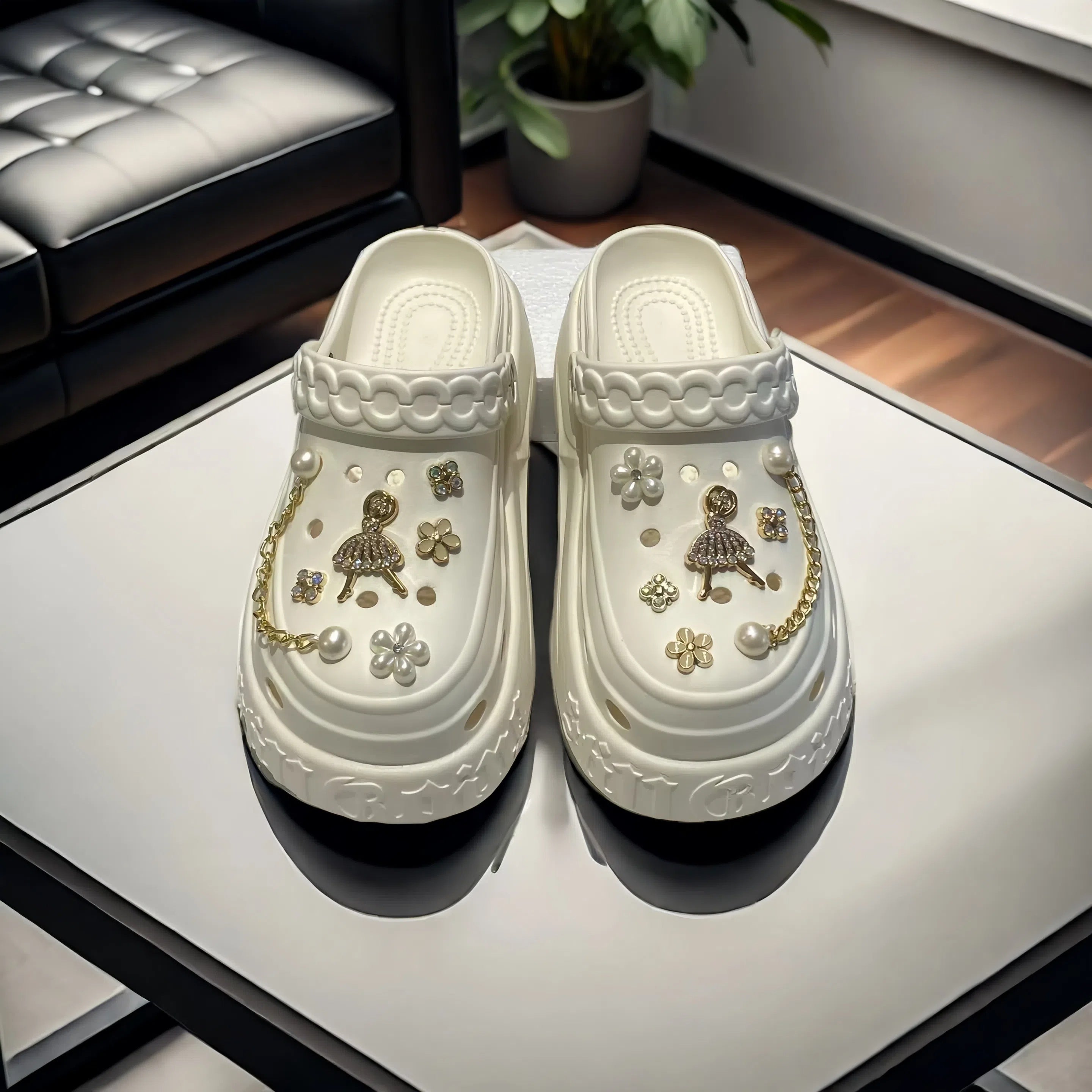 Women's Casual Sandals EVA Slip-On Platform Beach Shoes Black White