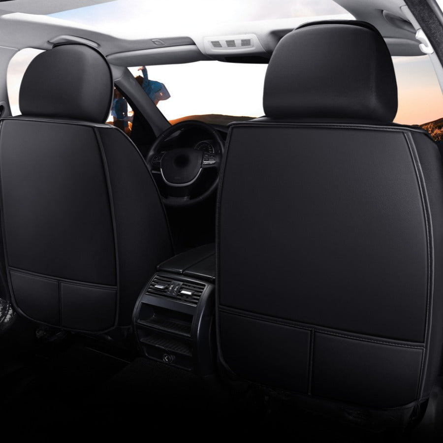 5 o'rindiqli EV avtomobil uchun qora faux charm qo'shimchalari bilan o'rindiq qoplamalari