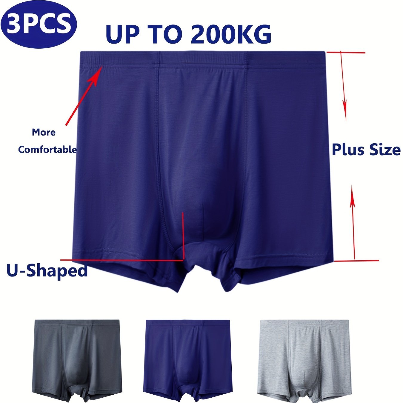 Men's Plus Size Boxer Briefs Soft Breathable Modal Big and Tall Pack of 3