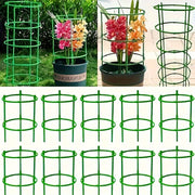 60 Green Plastic Flower Pot Stakes with Stackable Support Rings and Hooks for Outdoor Gardening