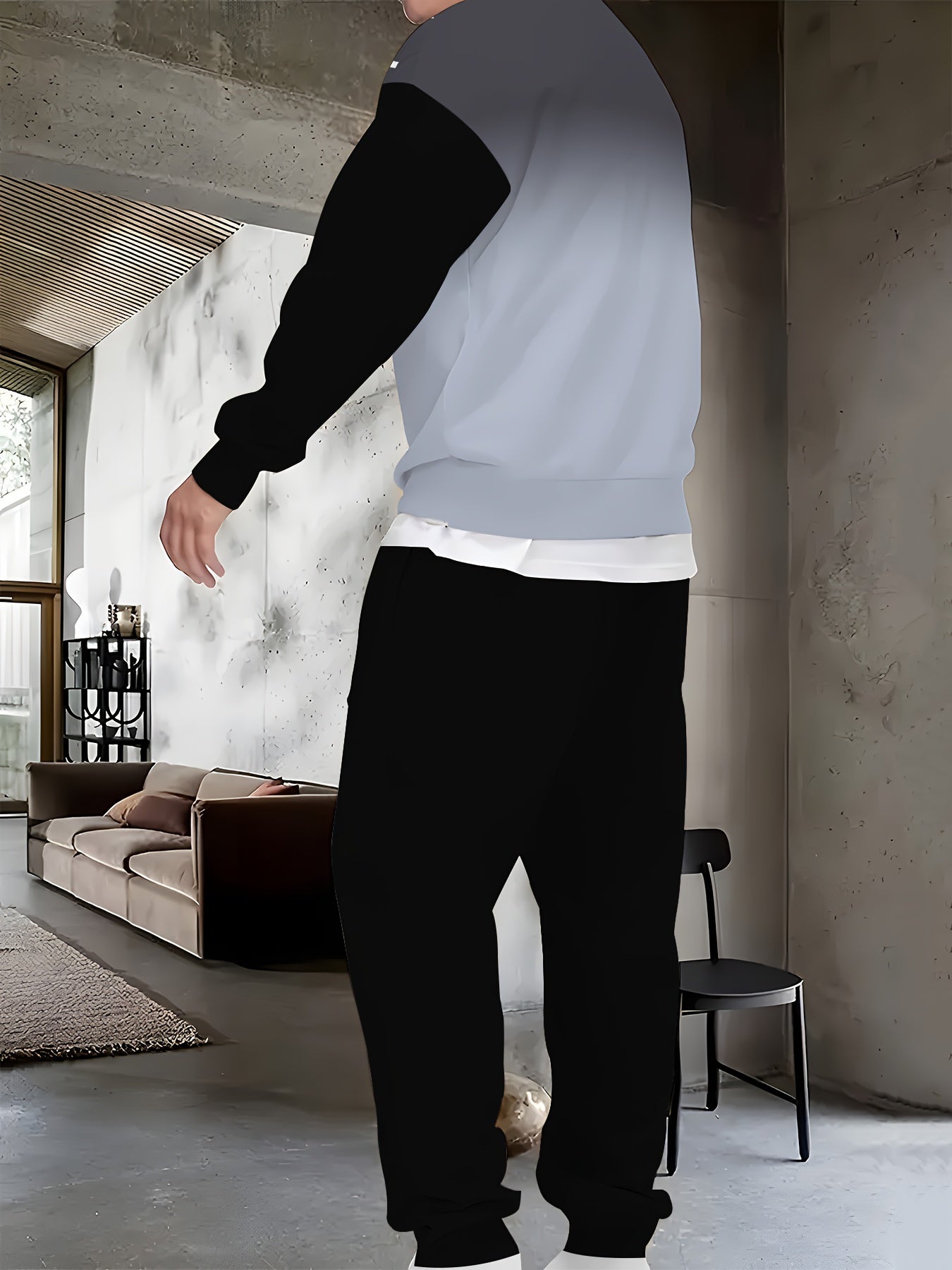 Men's Gradient Color Blocking Long Sleeve Sweatshirt and Sweatpants Set Casual Sportswear
