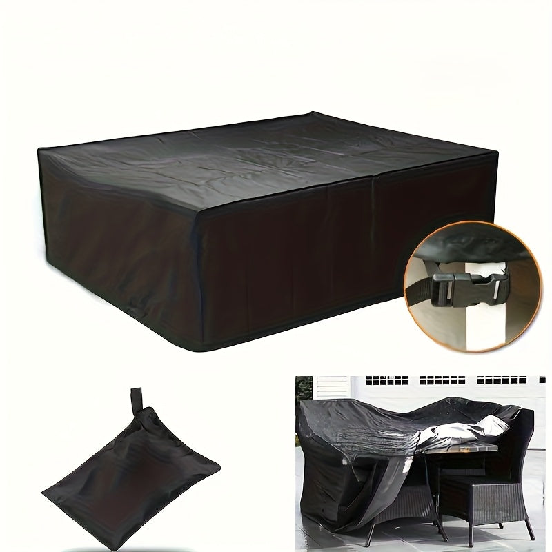 Funda para mesa exterior de uso intensivo en poliéster negro con cordón y sujetadores elásticos