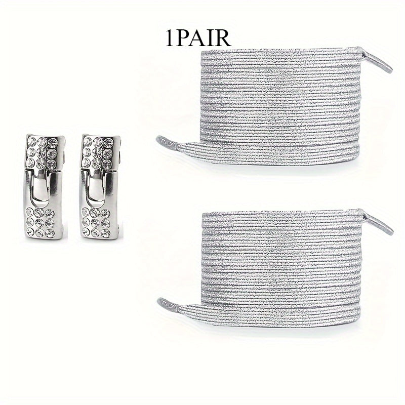 Unisex Rainbow Rhinestone Buckle Shoelaces 3 Pairs, Elastic, Fashion