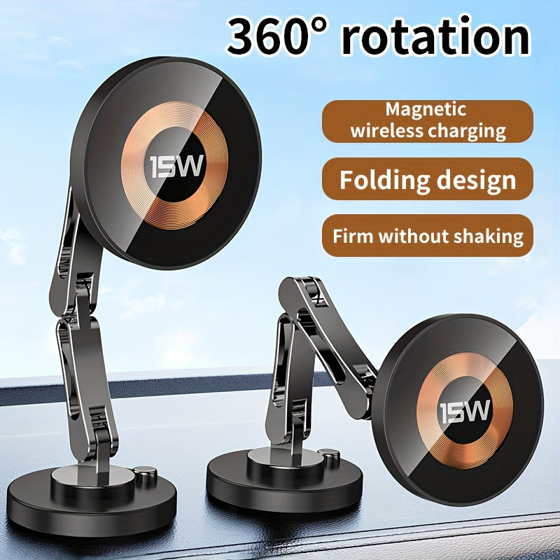 Wireless Car Phone Charger 15W Magnetic Wireless Charger 360° Rotation Telescopic Angle for Apple Phones