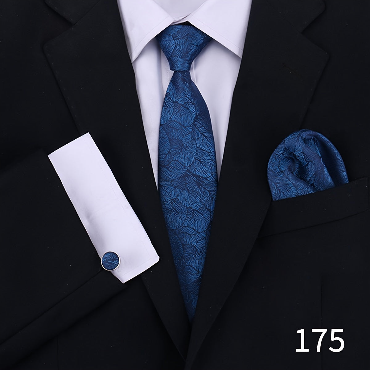 Men's Plaid Tie Set with Cufflinks and Handkerchief for Wedding and Formal Wear