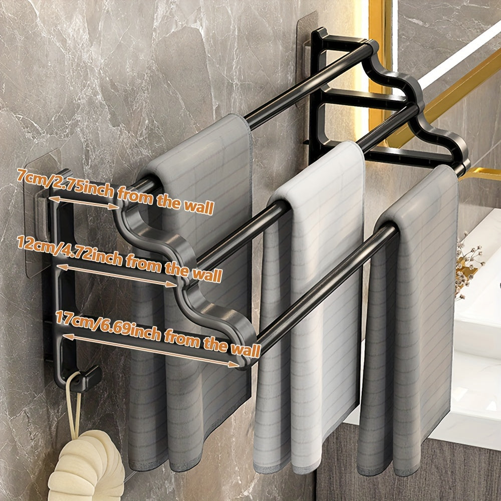 Wall-Mounted Towel Rack with Three Rods Punch-Free Bathroom Storage Durable